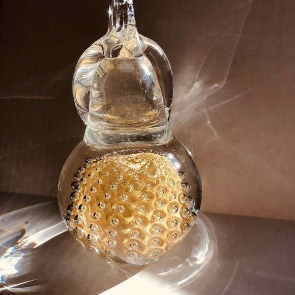 Pear Paperweight Signed By Fm Konstglas, Ronneby  Sweden, Style B-633 Gold Vintg - Picture 1 of 11